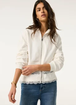Sale White Cotton Lace Hoodie Sweatshirts|Sweatshirts