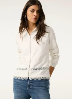 Sale White Cotton Lace Hoodie Sweatshirts|Sweatshirts