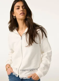 Sale White Cotton Lace Hoodie Sweatshirts|Sweatshirts