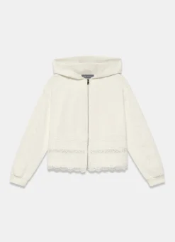 Sale White Cotton Lace Hoodie Sweatshirts|Sweatshirts