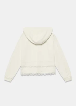 Sale White Cotton Lace Hoodie Sweatshirts|Sweatshirts