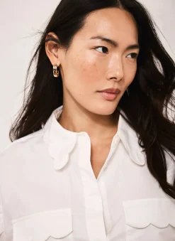 Discount White Cotton Scallop Detail Shirt Shirts & Blouses
