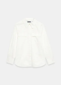 Discount White Cotton Scallop Detail Shirt Shirts & Blouses