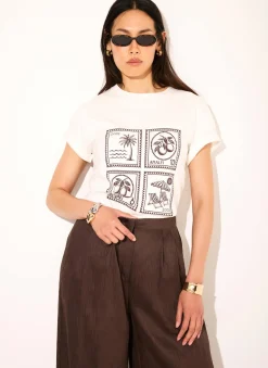 White Cotton Stamp Graphic T-Shirt T-Shirts|T-Shirts