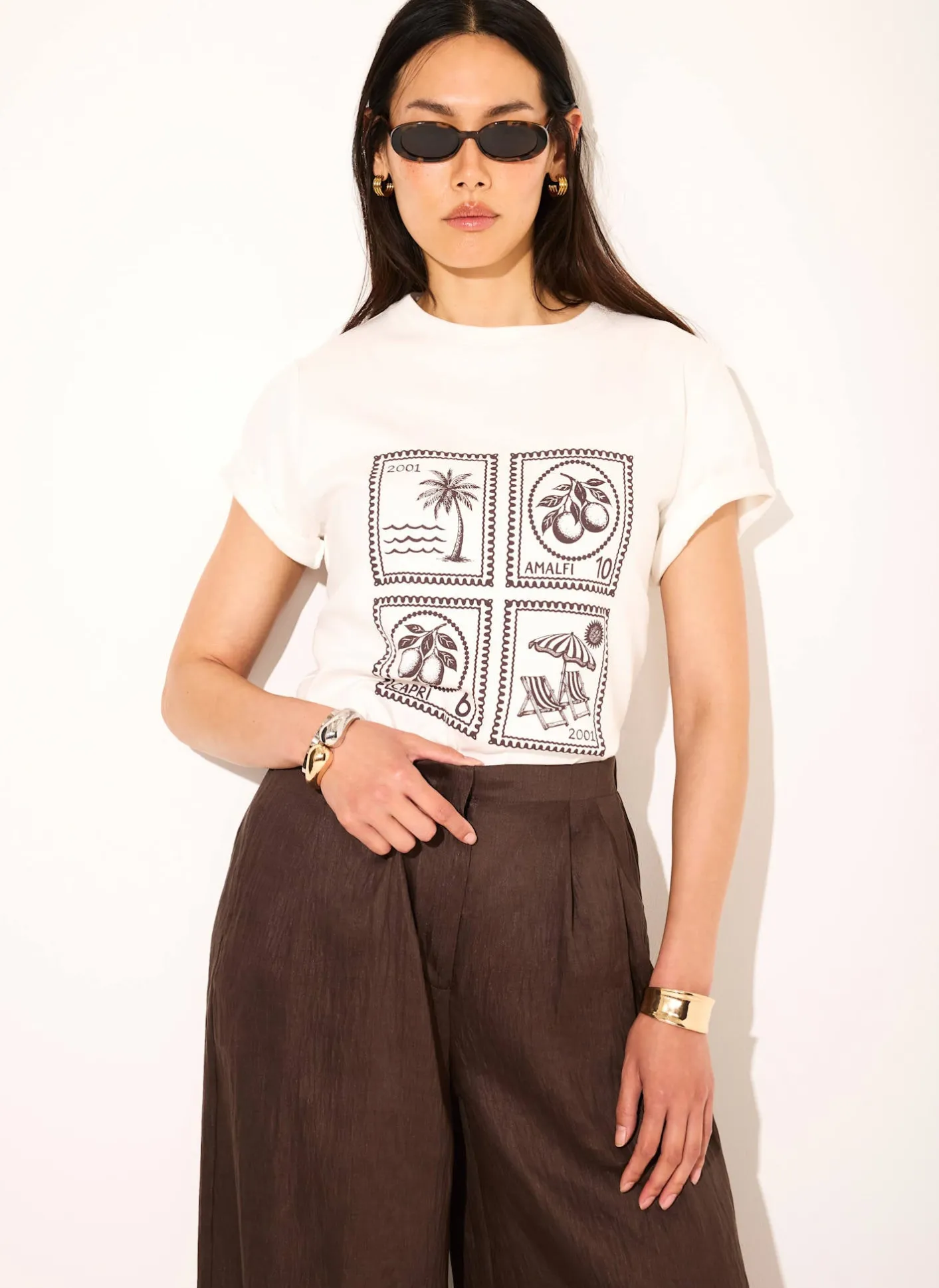 White Cotton Stamp Graphic T-Shirt T-Shirts|T-Shirts