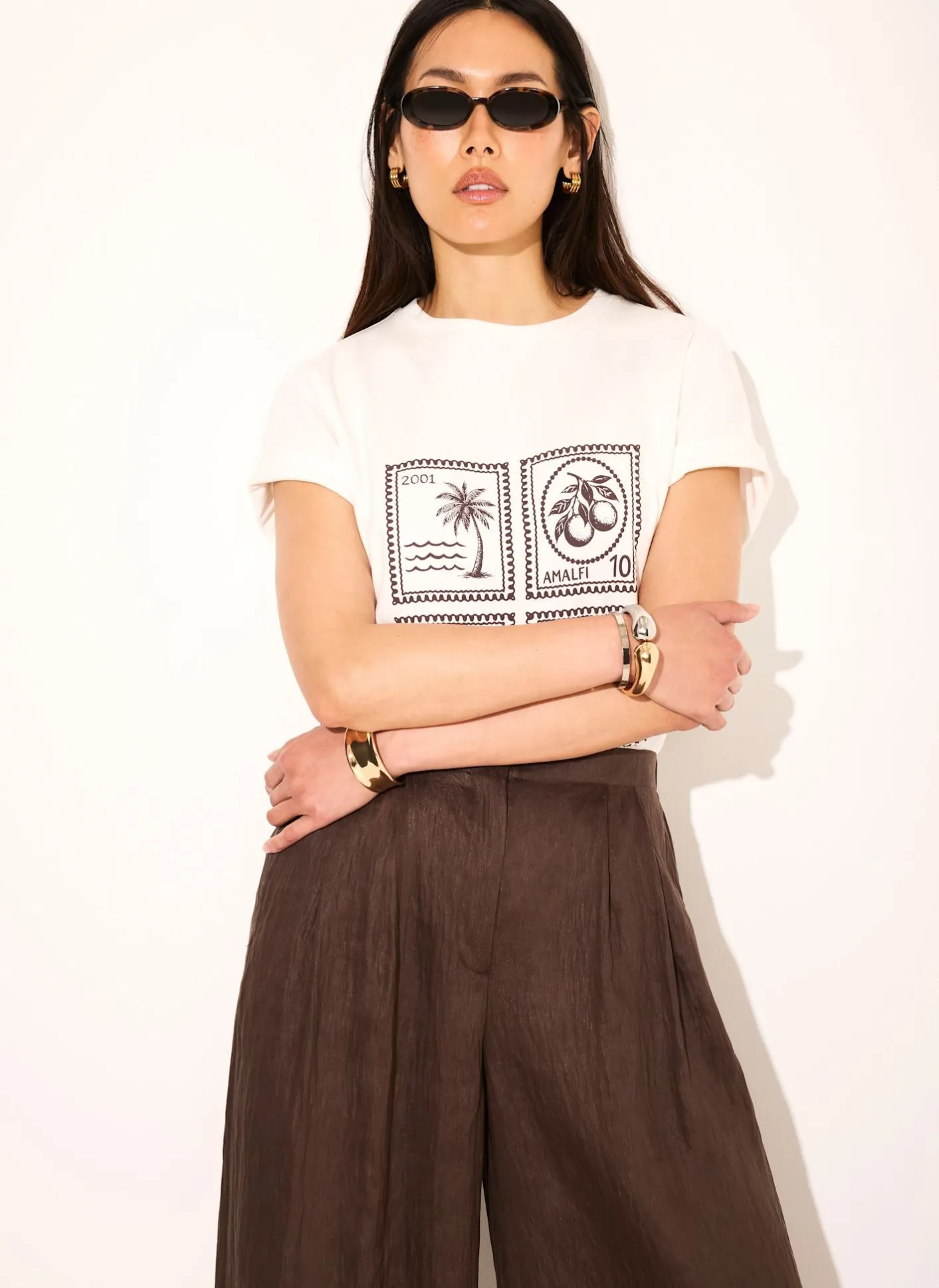 White Cotton Stamp Graphic T-Shirt T-Shirts|T-Shirts