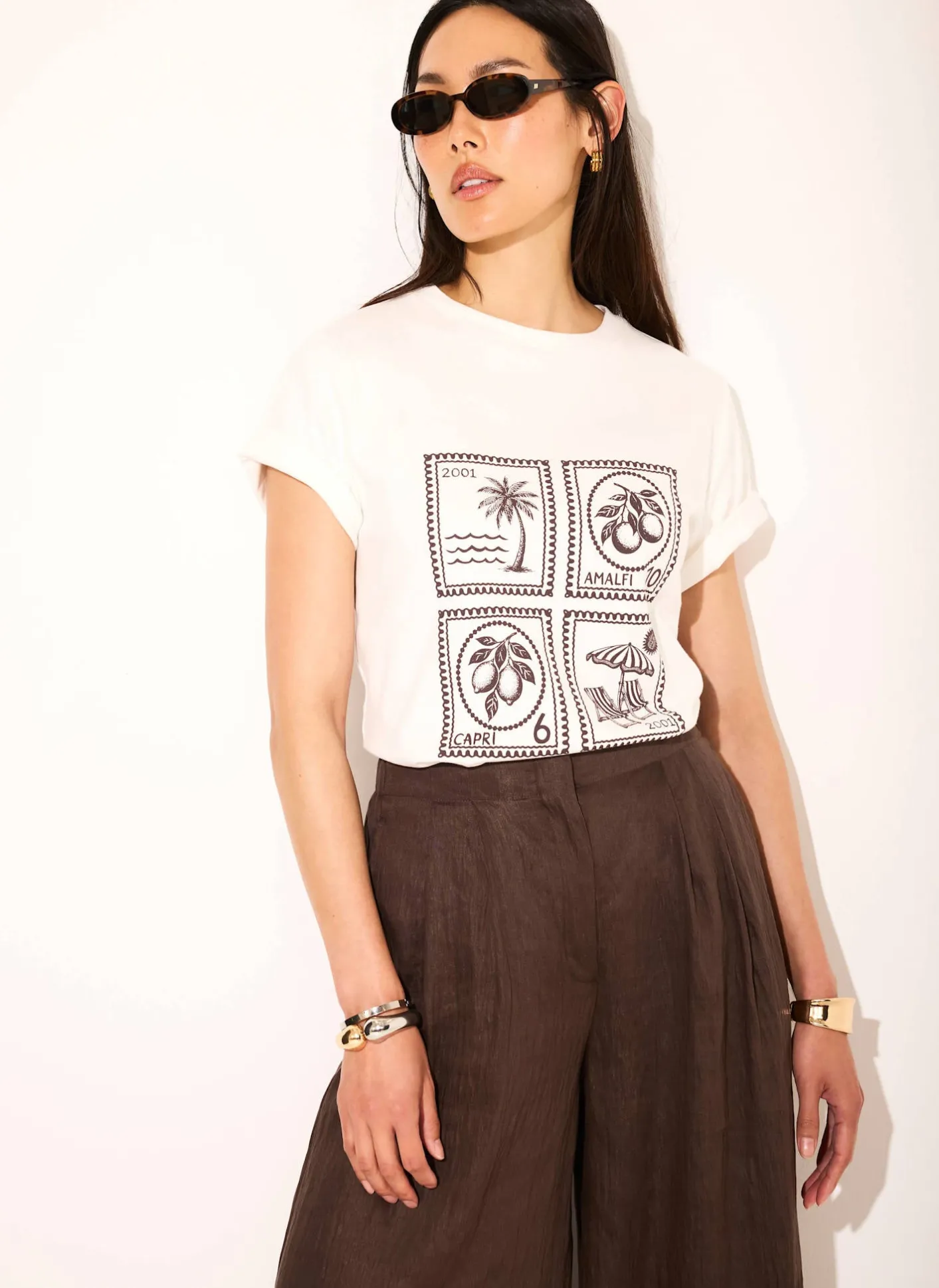 White Cotton Stamp Graphic T-Shirt T-Shirts|T-Shirts