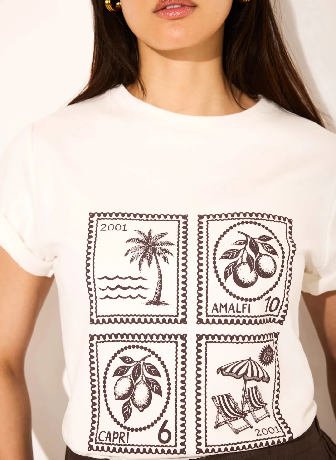 White Cotton Stamp Graphic T-Shirt T-Shirts|T-Shirts