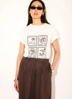 White Cotton Stamp Graphic T-Shirt T-Shirts|T-Shirts