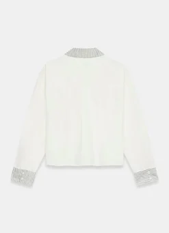 Outlet White Cotton Stripe Detail Cropped Shirt Shirts & Blouses