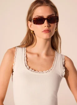 Outlet White Crochet Trim Vest Top T-Shirts|T-Shirts