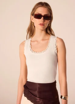 Outlet White Crochet Trim Vest Top T-Shirts|T-Shirts