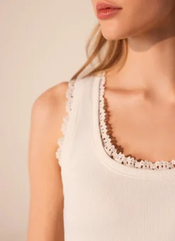 Outlet White Crochet Trim Vest Top T-Shirts|T-Shirts