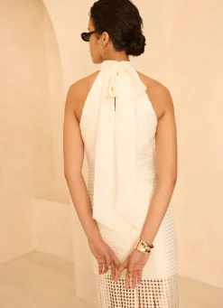 Hot White Disc Detail Fringed Midi Dress Occasion Dresses|Occasion Dresses
