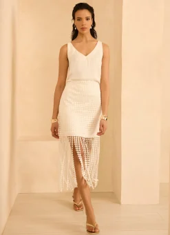 Outlet White Disc Detail Fringed Midi Skirt Mv Limited|Midi Skirts