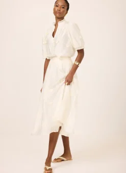 Best White Embroidered Butterfly Detail Midi Skirt Midi Skirts|Skirts
