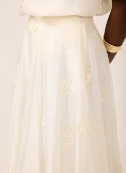 Best White Embroidered Butterfly Detail Midi Skirt Midi Skirts|Skirts