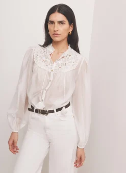 Clearance White Floral Cutwork Detail Blouse Shirts & Blouses|All Tops