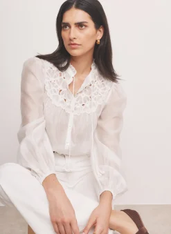 Clearance White Floral Cutwork Detail Blouse Shirts & Blouses|All Tops