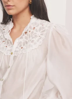 Clearance White Floral Cutwork Detail Blouse Shirts & Blouses|All Tops