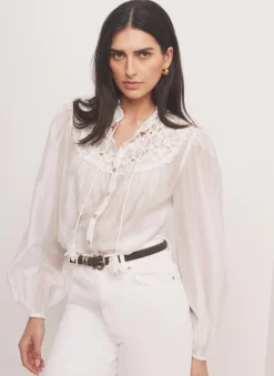 Clearance White Floral Cutwork Detail Blouse Shirts & Blouses|All Tops
