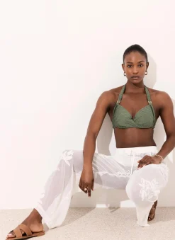 Clearance White Floral Detail Mesh Trousers Wide Leg Trousers|Trousers