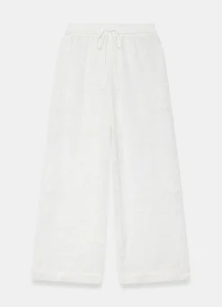 Clearance White Floral Detail Mesh Trousers Wide Leg Trousers|Trousers