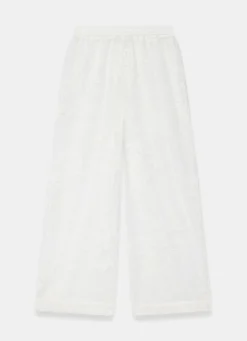 Clearance White Floral Detail Mesh Trousers Wide Leg Trousers|Trousers