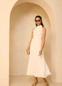Online White Floral Textured Maxi Dress Occasion Dresses|Occasion Dresses