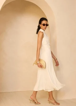 Online White Floral Textured Maxi Dress Occasion Dresses|Occasion Dresses