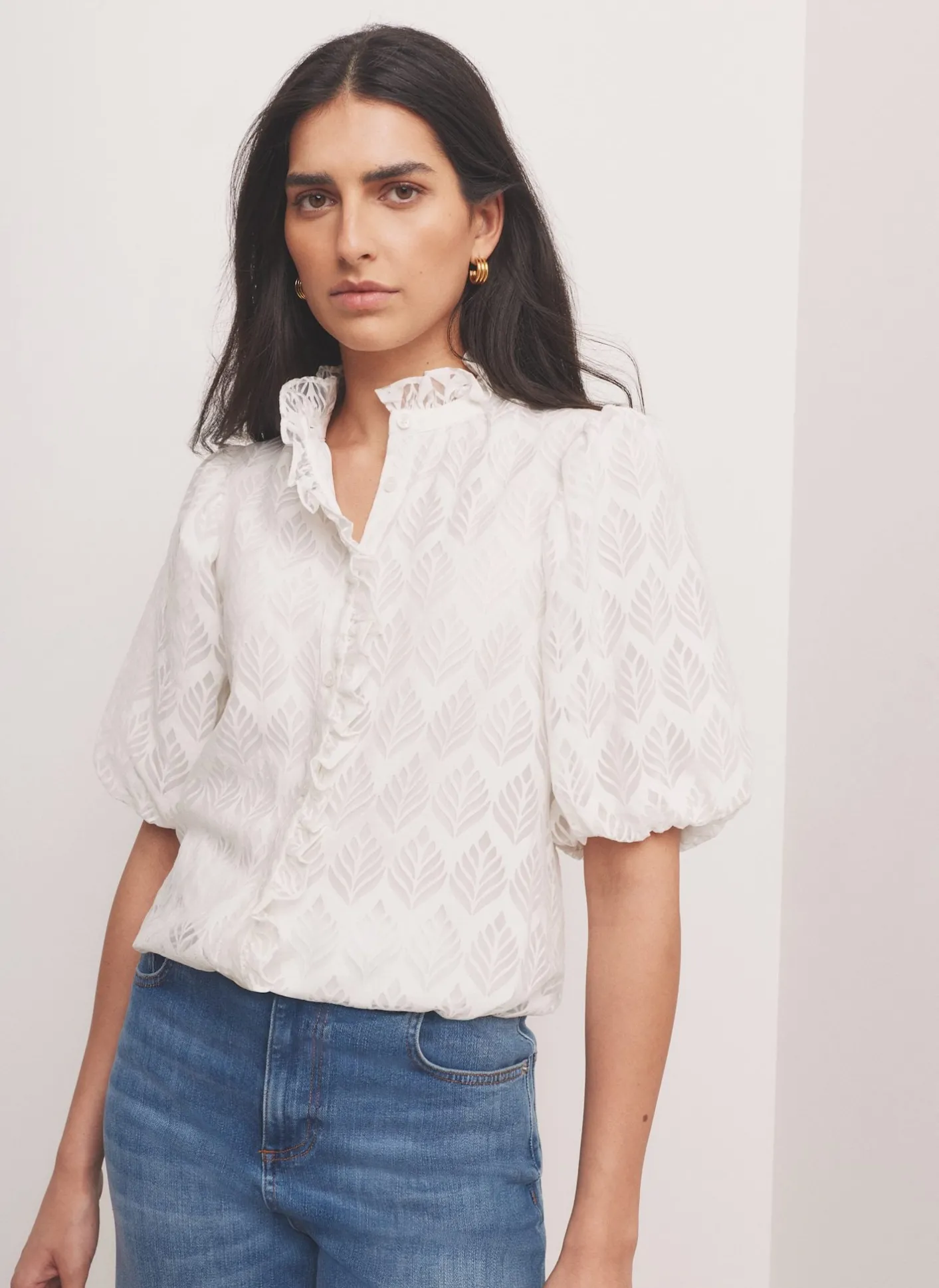 Sale Jacquard Ruffle Blouse All Tops|Tops