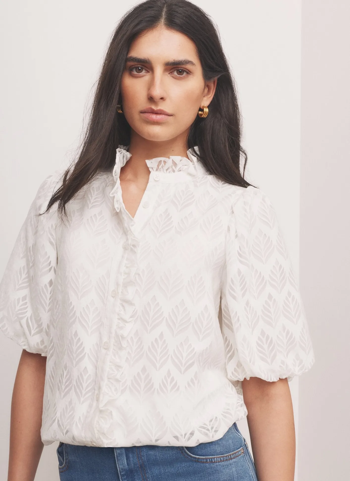 Sale Jacquard Ruffle Blouse All Tops|Tops
