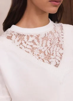 Clearance White Lace Detail Sweatshirt Sweatshirts|Sweatshirts