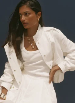 Best White Linen Blend Bomber Jacket Jackets