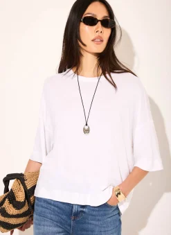 White Linen Blend Boxy T Shirt T-Shirts|T-Shirts