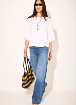 White Linen Blend Boxy T Shirt T-Shirts|T-Shirts