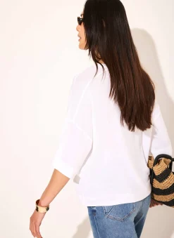 White Linen Blend Boxy T Shirt T-Shirts|T-Shirts