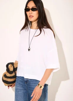 White Linen Blend Boxy T Shirt T-Shirts|T-Shirts