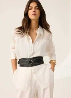 Online White Linen Blend Shirt Shirts & Blouses|All Tops
