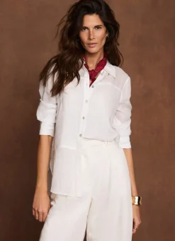 Online White Linen Blend Shirt Shirts & Blouses|All Tops