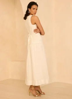 Hot White Linen Blend Waistcoat Maxi Dress Occasion Dresses|Occasion Dresses