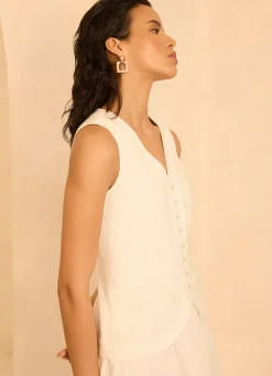 Hot White Linen Blend Waistcoat Maxi Dress Occasion Dresses|Occasion Dresses
