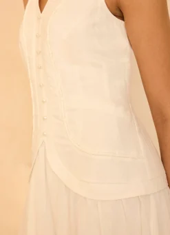 Hot White Linen Blend Waistcoat Maxi Dress Occasion Dresses|Occasion Dresses
