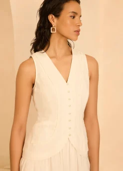 Hot White Linen Blend Waistcoat Maxi Dress Occasion Dresses|Occasion Dresses