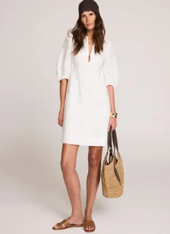 Clearance White Linen Puff Sleeve Mini Dress Summer Dresses|Mini Dresses