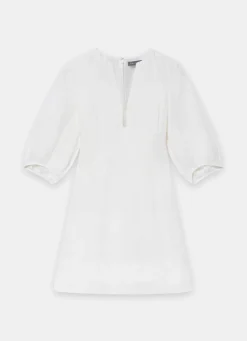 Clearance White Linen Puff Sleeve Mini Dress Summer Dresses|Mini Dresses