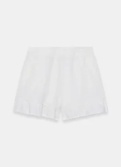 Sale White Linen Ruffle Trim Shorts Shorts|Trousers