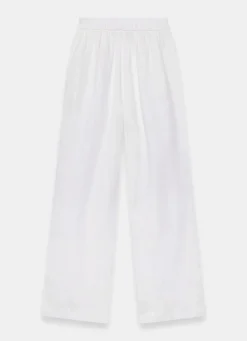 Hot White Linen Scallop Trim Trousers Wide Leg Trousers|Trousers