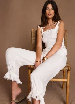 Online White Linen Shirred Top All Tops|Tops