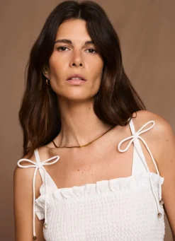 Online White Linen Shirred Top All Tops|Tops